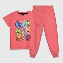 Пижама хлопковая детская Счастливые лесные друзья, цвет: коралловый