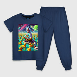 Пижама хлопковая детская Рик Санчес медитирует на утиной планете - нейроарт, цвет: тёмно-синий