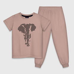 Пижама хлопковая детская Африканский слон пуантель, цвет: пыльно-розовый