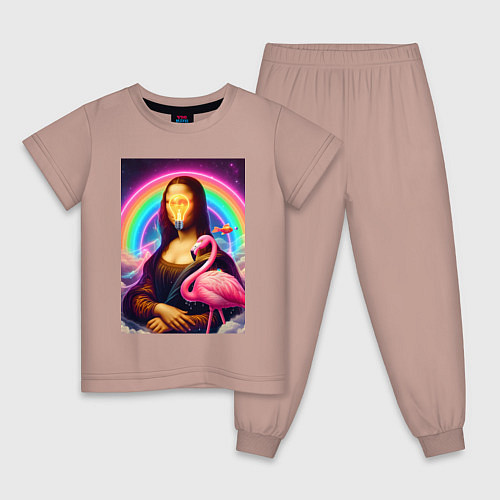 Детская пижама Мона Лиза - лампочка и розовый фламинго / Пыльно-розовый – фото 1