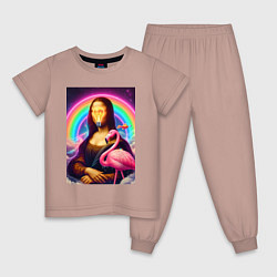 Пижама хлопковая детская Мона Лиза - лампочка и розовый фламинго, цвет: пыльно-розовый