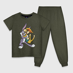 Пижама хлопковая детская Bugs Bunny - Lola Bunny, цвет: меланж-хаки