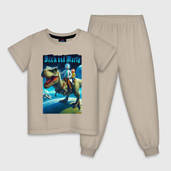 Пижама хлопковая детская Рик и Морти верхом на тираннозавре, цвет: миндальный