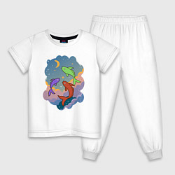 Пижама хлопковая детская Рыбы, летающие в небе, цвет: белый