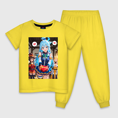 Детская пижама Аква Мегумин и Даркнес дарят валентинки / Желтый – фото 1