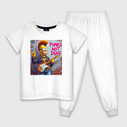 Пижама хлопковая детская Homer Simpson - punks not dead, цвет: белый