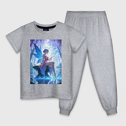 Пижама хлопковая детская Прекрасная фея посреди лесного пруда, цвет: меланж