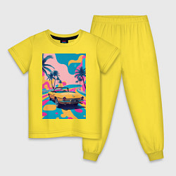 Пижама хлопковая детская Кабриолет едет по тропическому острову, цвет: желтый