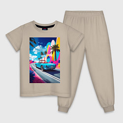 Пижама хлопковая детская Кабриолет едет по тропическому острову, цвет: миндальный