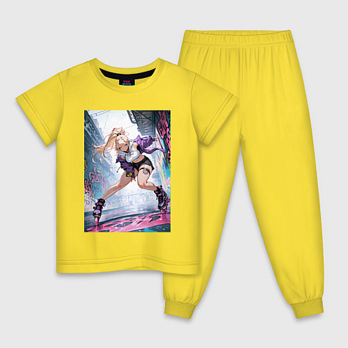 Детская пижама Девушка на роликах исполняет трюки / Желтый – фото 1