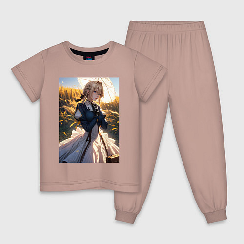 Детская пижама Вайолет Эвергарден на поле пшеницы / Пыльно-розовый – фото 1