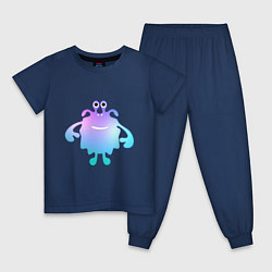 Пижама хлопковая детская Monster cartoon blue purple, цвет: тёмно-синий