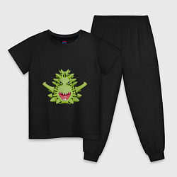 Пижама хлопковая детская Cartoon monster with spikes green, цвет: черный