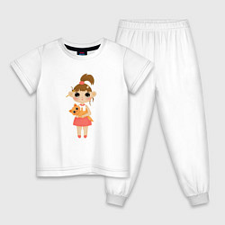 Пижама хлопковая детская Девочка с котиком, цвет: белый