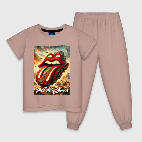 Детская пижама Rolling Stones - logo transformation / Пыльно-розовый – фото 1