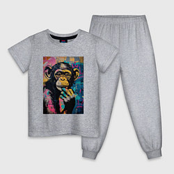 Пижама хлопковая детская Cute monkey, цвет: меланж