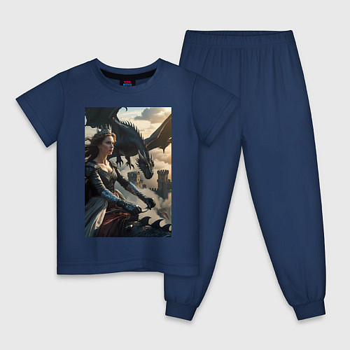 Детская пижама Королева летит на драконе / Тёмно-синий – фото 1