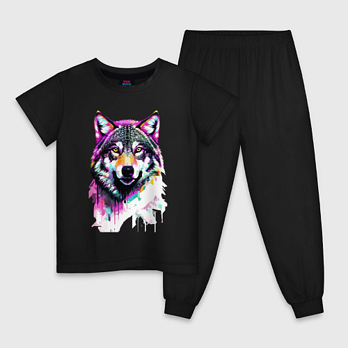 Детская пижама Волчья морда - нейроарт / Черный – фото 1