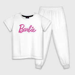 Пижама хлопковая детская Барби надпись, цвет: белый