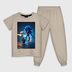 Пижама хлопковая детская Соник убегает от ракет, цвет: миндальный