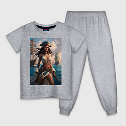 Пижама хлопковая детская Пиратка на фона флотилии кораблей, цвет: меланж