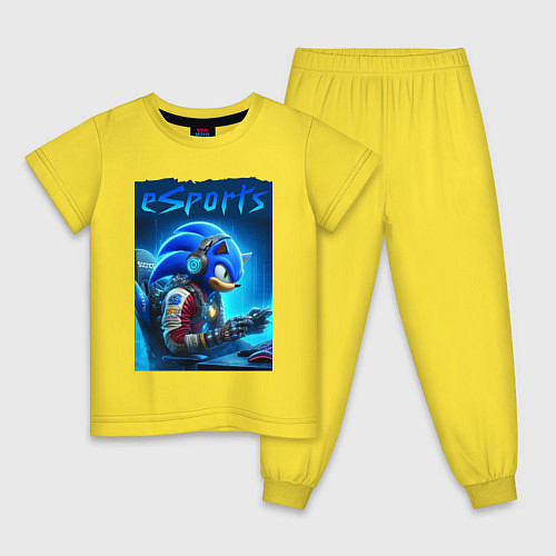 Детская пижама Hedgehog Sonic is esports player - neon glow / Желтый – фото 1