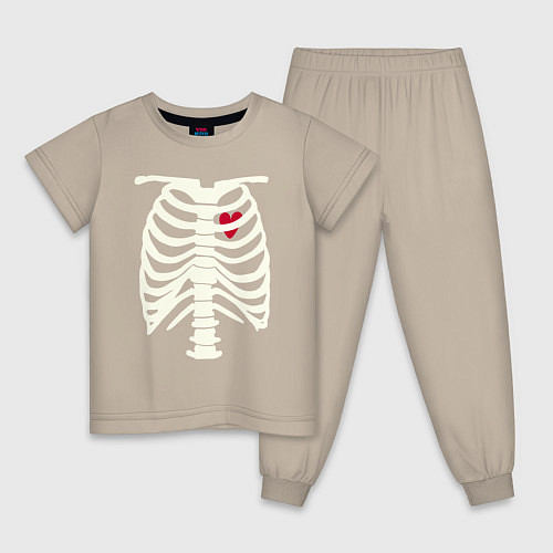 Детская пижама Сердце в скелете / Миндальный – фото 1
