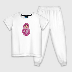 Пижама хлопковая детская Матрёшка в розовом, цвет: белый