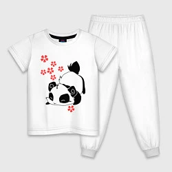 Пижама хлопковая детская Цветочная панда, цвет: белый