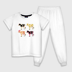 Пижама хлопковая детская Милые коровы поп-арт, цвет: белый