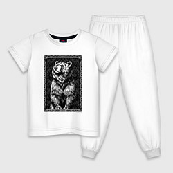 Пижама хлопковая детская Величественный мишка, цвет: белый