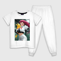 Пижама хлопковая детская Джесси и Пикачу, цвет: белый