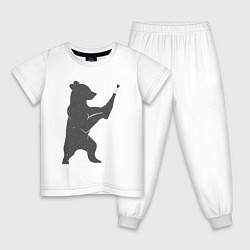 Пижама хлопковая детская Мишка с шампанским, цвет: белый