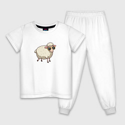 Пижама хлопковая детская Забавная овечка в солнечных очках, цвет: белый