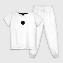 Пижама хлопковая детская Кот черный с носом сердечком - минимализм, цвет: белый