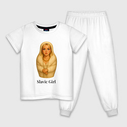 Пижама хлопковая детская Slavic girl белая матрёшка, цвет: белый