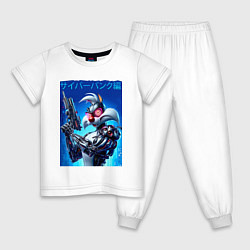 Пижама хлопковая детская Киборг Сильвестр с оружием - нейроарт фантазия, цвет: белый