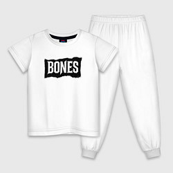 Пижама хлопковая детская Bones лого, цвет: белый