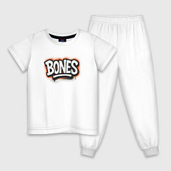 Пижама хлопковая детская Bones уличный логотип, цвет: белый