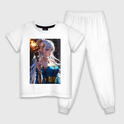 Пижама хлопковая детская Прекрасная эльфийка-маг с шаром огня, цвет: белый