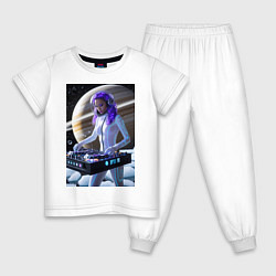 Пижама хлопковая детская Девушка космо DJ на фоне сатурна, цвет: белый