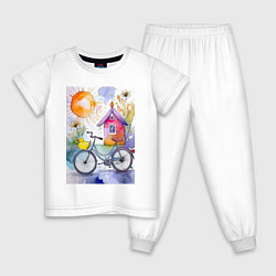 Детская пижама Утенок на велосипеде - акварель