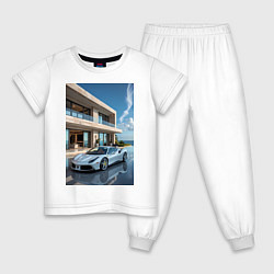 Пижама хлопковая детская Белый суперкар у дома, цвет: белый