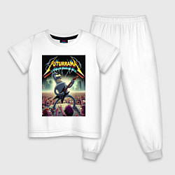 Пижама хлопковая детская Концерт группы Футурама - гитарист Бендер, цвет: белый