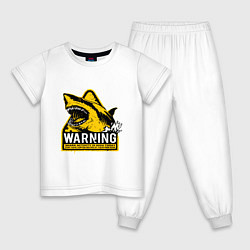 Пижама хлопковая детская Предупреждающий знак - опасно акулы, цвет: белый