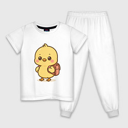 Пижама хлопковая детская Цыпленок с рюкзаком, цвет: белый