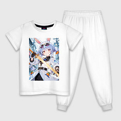 Пижама хлопковая детская Девушка-кролик в плаще и с мечем, цвет: белый