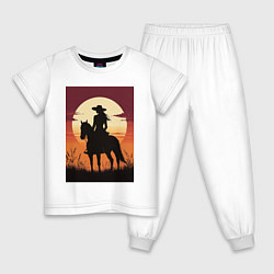 Пижама хлопковая детская Всадница в стиле дикого запада, цвет: белый