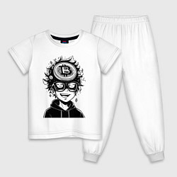 Пижама хлопковая детская Аниме биткоин, цвет: белый