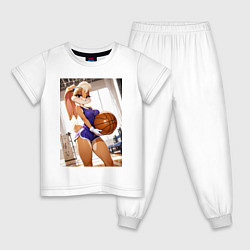 Пижама хлопковая детская Лола Банни с баскетбольным мячем, цвет: белый